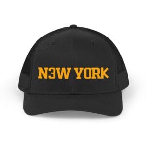 NY Orange Retro 'N3W Y0RK' Trucker Hat — Vintage Athletic Mesh Cap