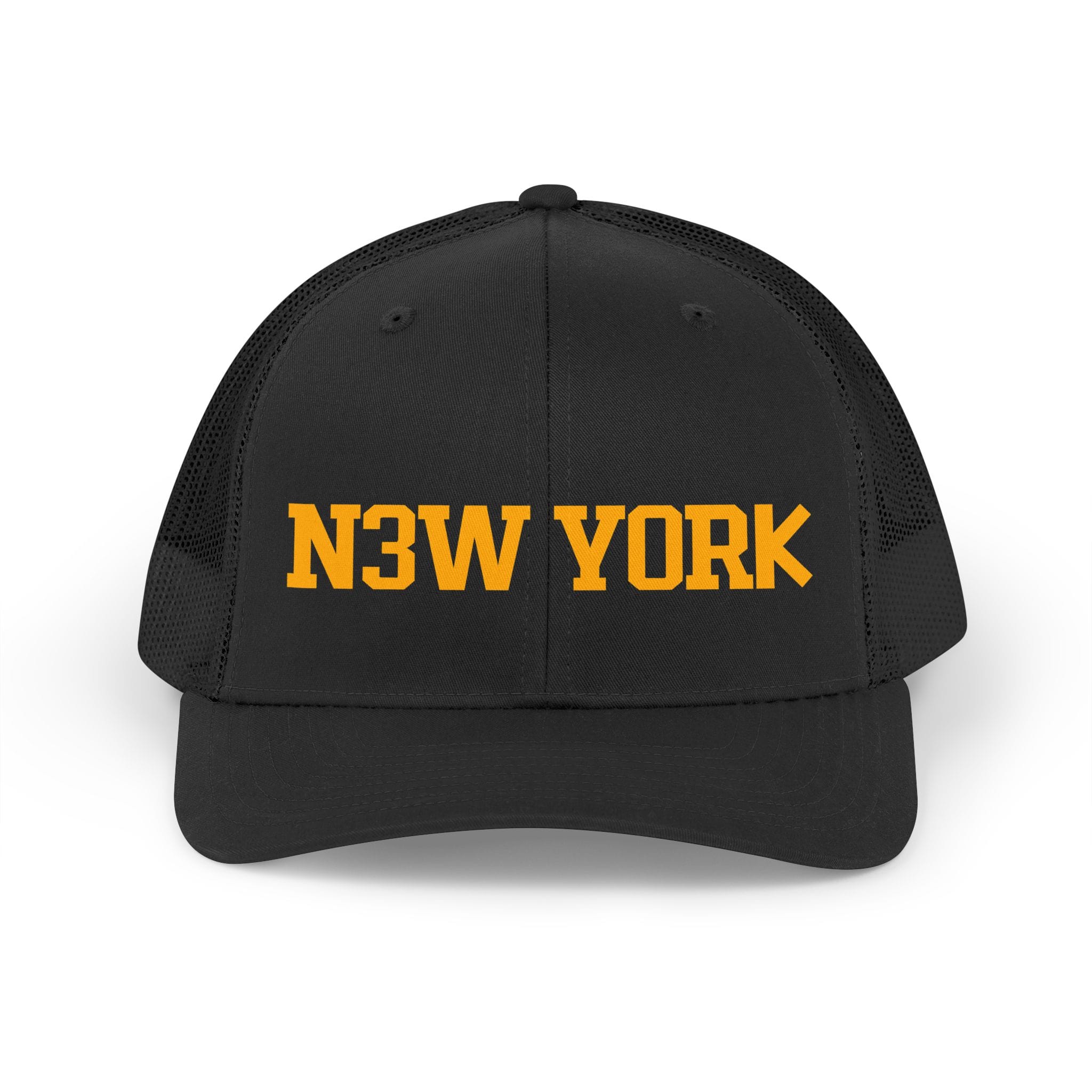 NY Orange Retro 'N3W Y0RK' Trucker Hat — Vintage Athletic Mesh Cap